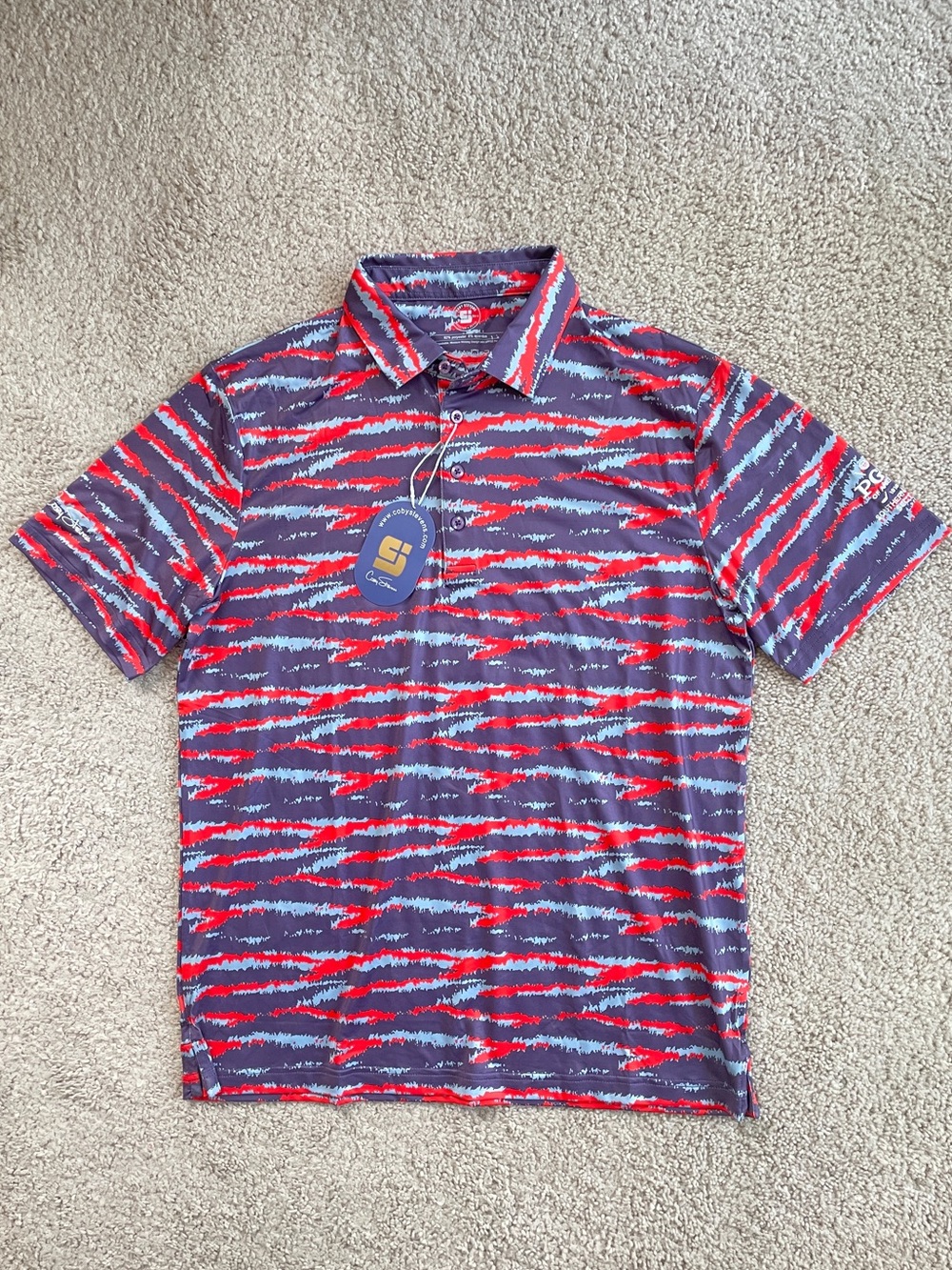 Coby Stevens PGA Southern Texas Purple Orange Men's Golf Polo Shirt Size Medium